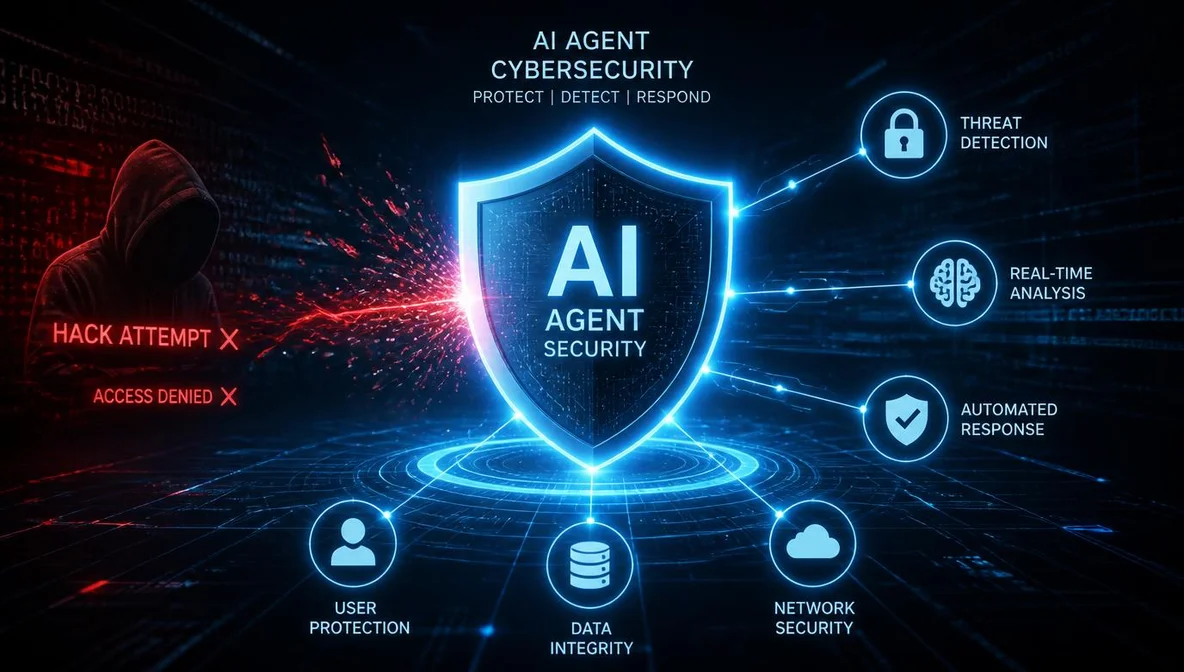 Illustration conceptuelle : sécurité des agents IA, zero trust, cybersécurité