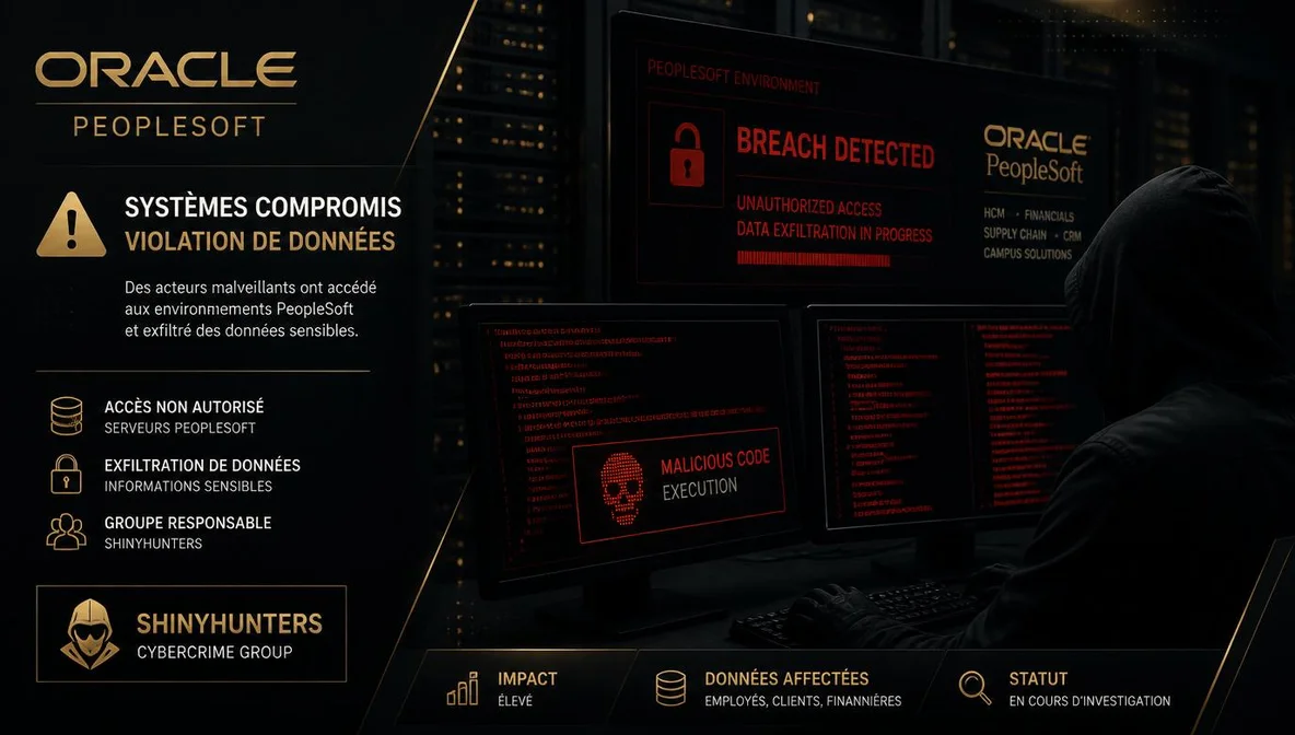 Serveurs Oracle PeopleSoft piratés code malveillant hacker ShinyHunters cybersécurité
